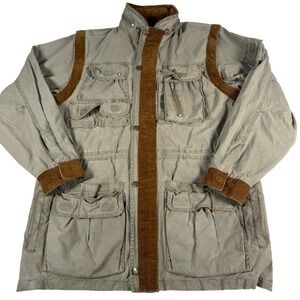 Fox Fire Utility Field Jacket Mens S Tan Corduroy Trim‎ Multi Pocket Cotton Hunt